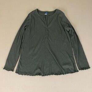 Old Navy Henley Top Women's‎ Plus 2X Green Ribbed Knit Long Sleeve Casual Blouse